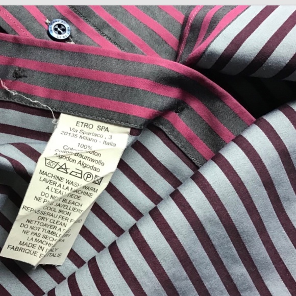 ETRO red & gray striped cotton shirt Sz 15.5-39 made in Italy 🇮🇹 - Picture 6 of 6